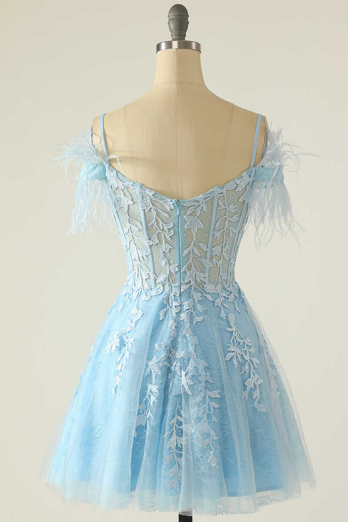 Light Blue Appliques Cold-Shoulder A-Line Short Homecoming Dress