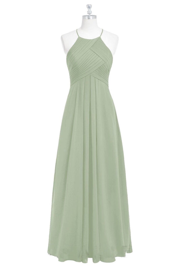 Sage Green Chiffon Halter Backless Long Bridesmaid Dress