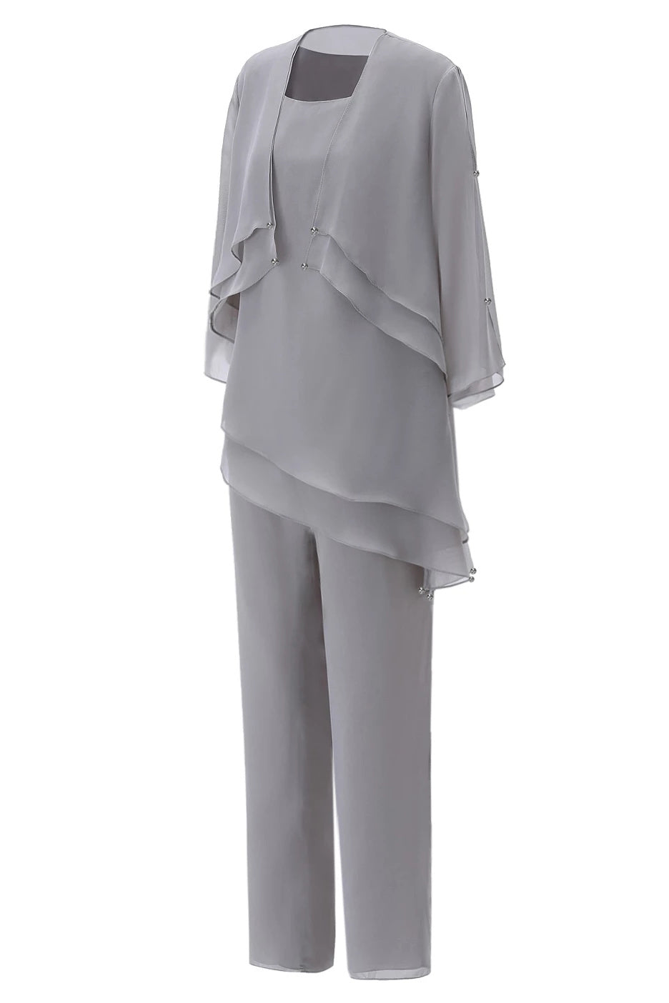 Grey Ruffles Round Neck Mother of the Bride Pant Suits – Dreamdressy