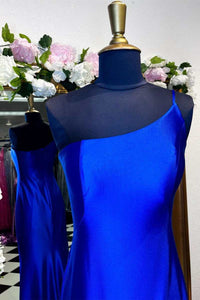 One-Shoulder Royal Blue Mermaid Long Dress with Slit