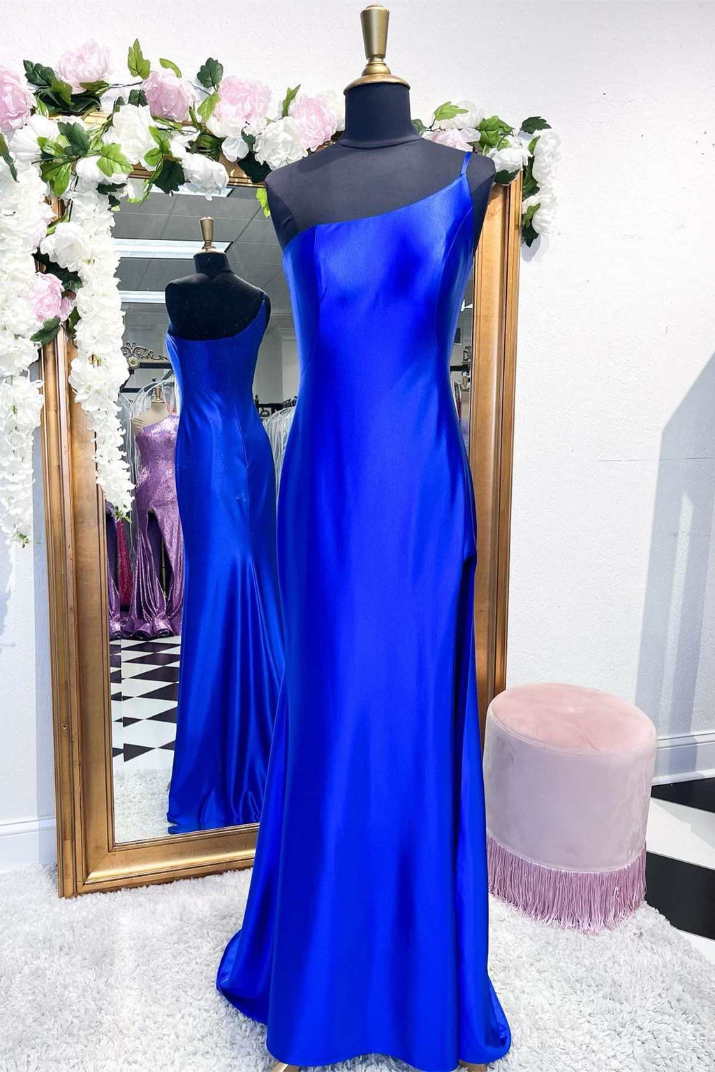 OneShoulder Royal Blue Mermaid Long Dress with Slit Dreamdressy