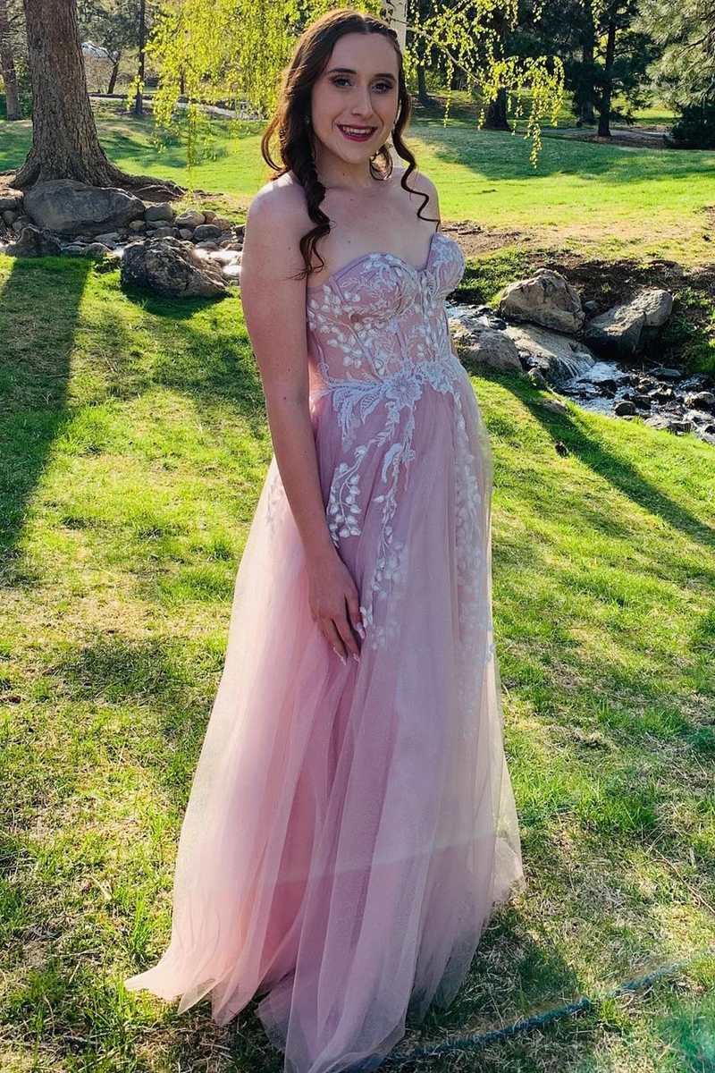 Tulle Floral Lace Sweetheart A-Line Prom Gown