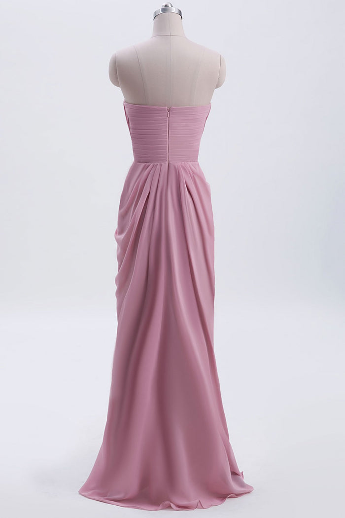 Strapless Blush Pink Draped High Waist Long Bridesmaid Dress
