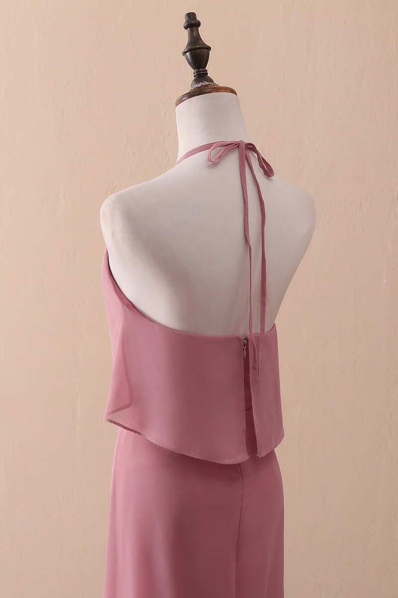 Ruffles Halter A-Line Long Bridesmaid Dress