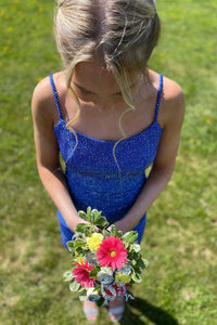 Royal Blue Beaded Straps Short Homecoming Dress