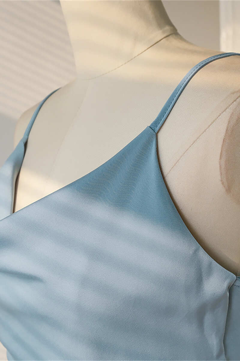 Ice Blue Cowl Neck Mid-Calf Length Bridesmaid Dress