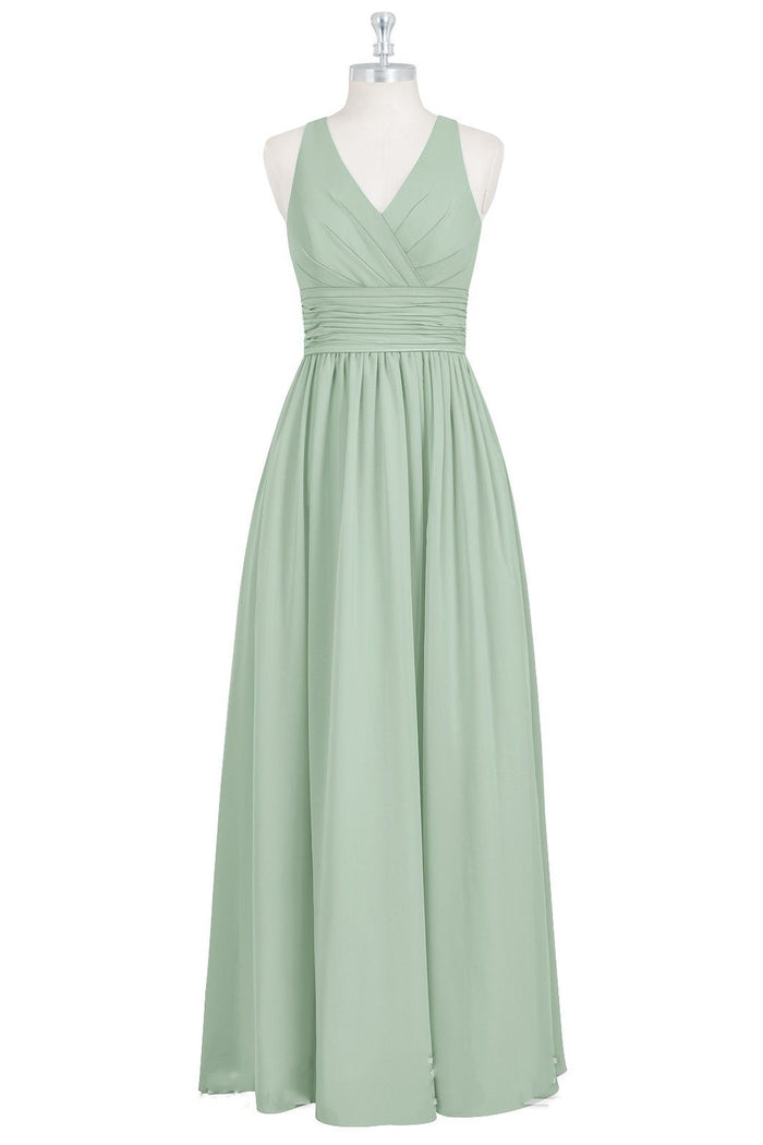 Sage Green V-Neck Backless A-Line Bridesmaid Dress