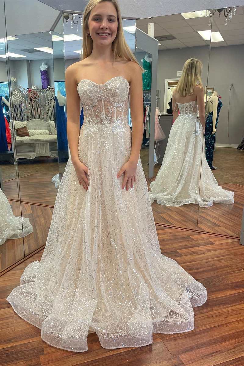 Glitter Pink Sweetheart Appliques A-Line Prom Dress