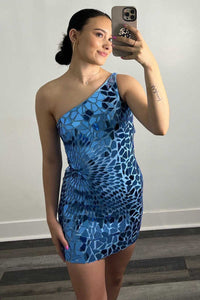 One-Shoulder Red Cut Glass Mirror Fitted Mini Homecoming Dress