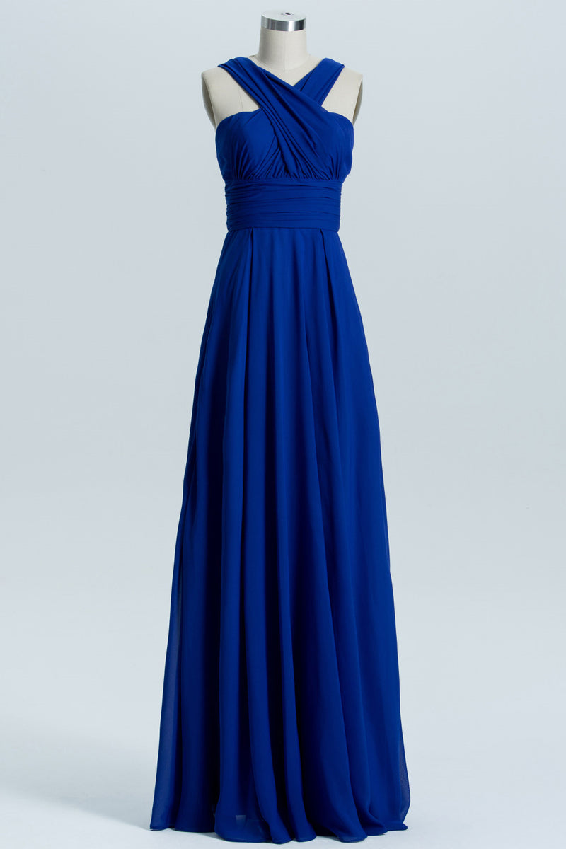 Royal Blue A-line Chiffon Long Convertible Bridesmaid Dress