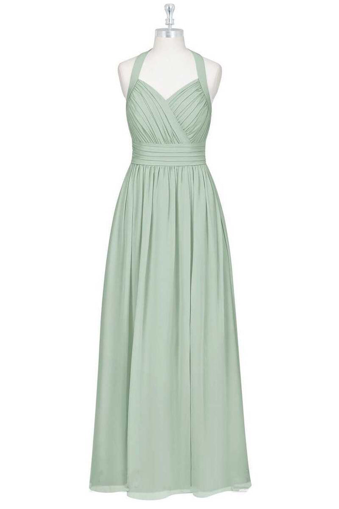 Sage Green Chiffon Halter Backless A-Line Bridesmaid Dress
