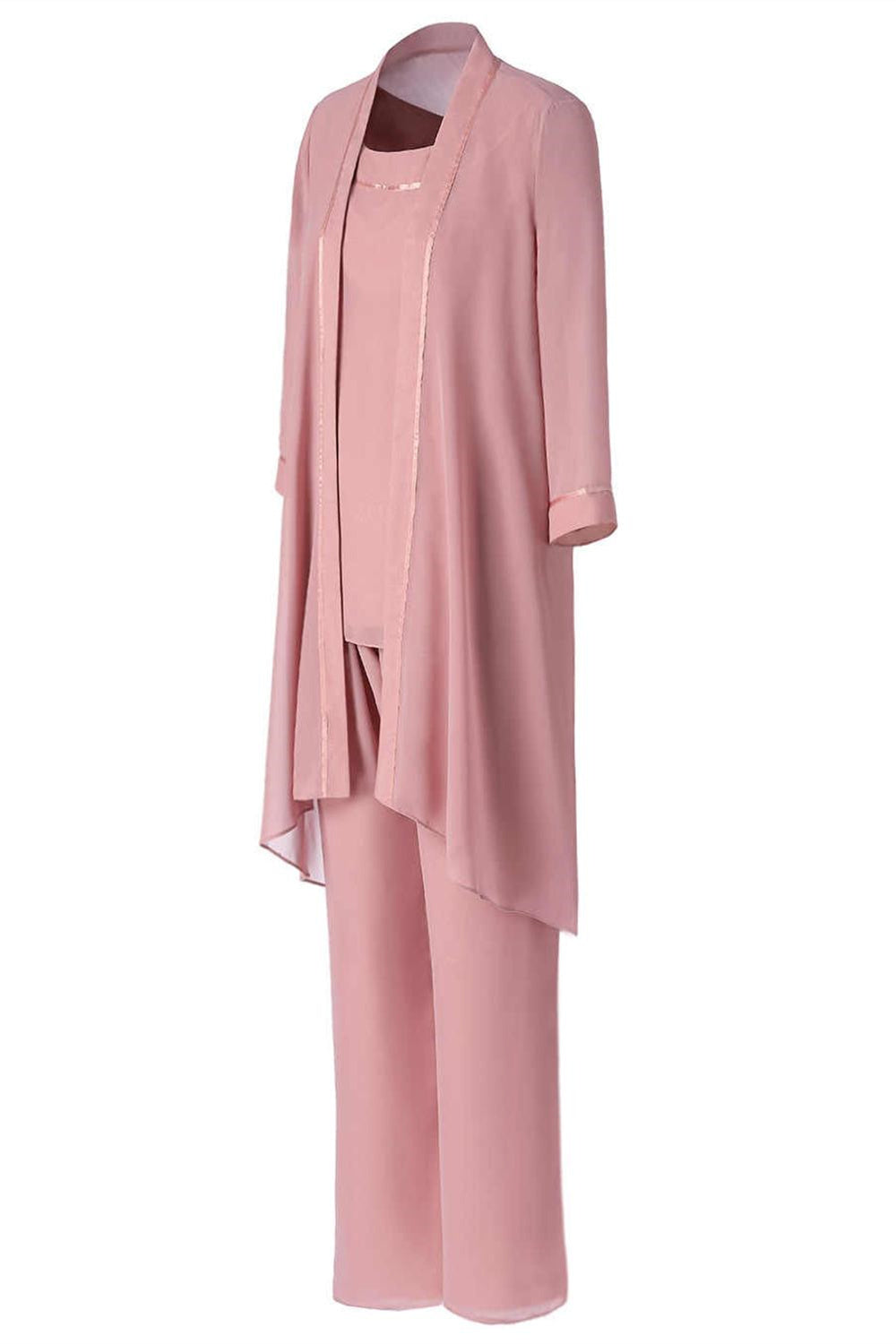 Three-Piece Pink Chiffon Half Sleeve Mother of the Bride Pant