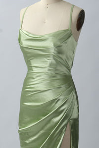 Elegant Sage Green Mermaid Cowl Neck Long Bridesmaid Dress