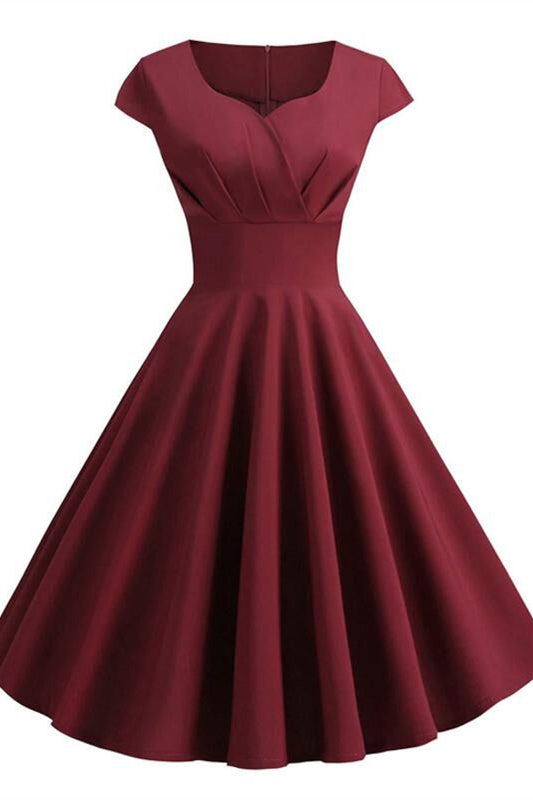 1950s Burgundy Pleated Warp Swing Dress