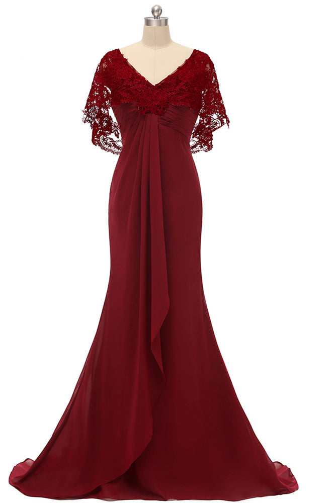 Mermaid Wine Red Ruffled Long Mother of the Bride Dress