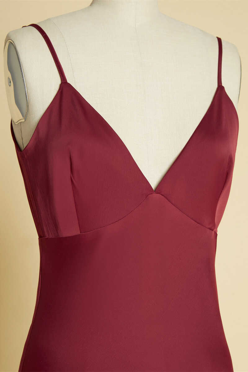 Simple Burgundy V-Neck Backless Long Formal Dress