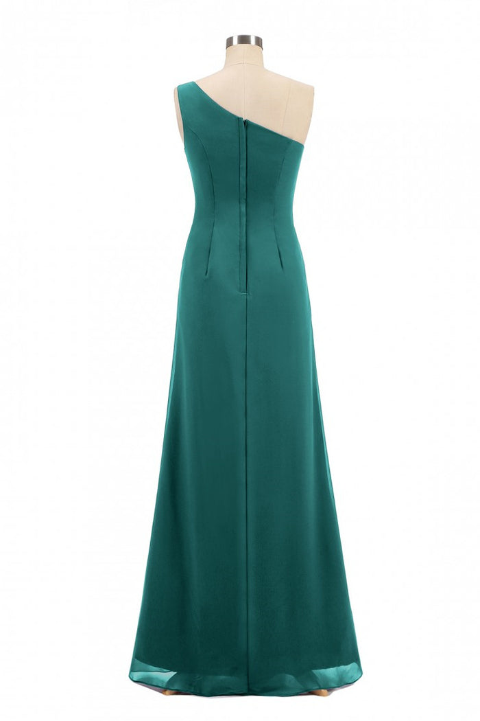 One-Shoulder Green Twist-Front Long Bridesmaid Dress