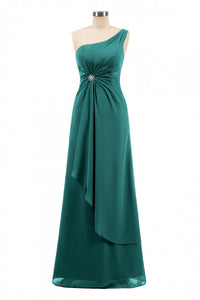 One-Shoulder Green Twist-Front Long Bridesmaid Dress