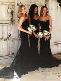 Elegant Strapless Black Mermaid Long Bridesmaid Dress