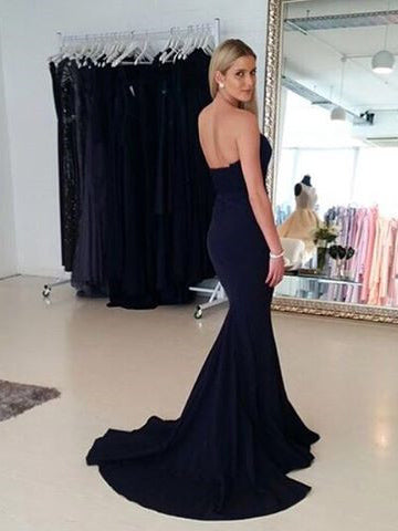 Sweetheart Mermaid Navy Blue Long Bridesmaid Dress