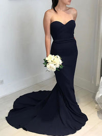 Sweetheart Mermaid Navy Blue Long Bridesmaid Dress