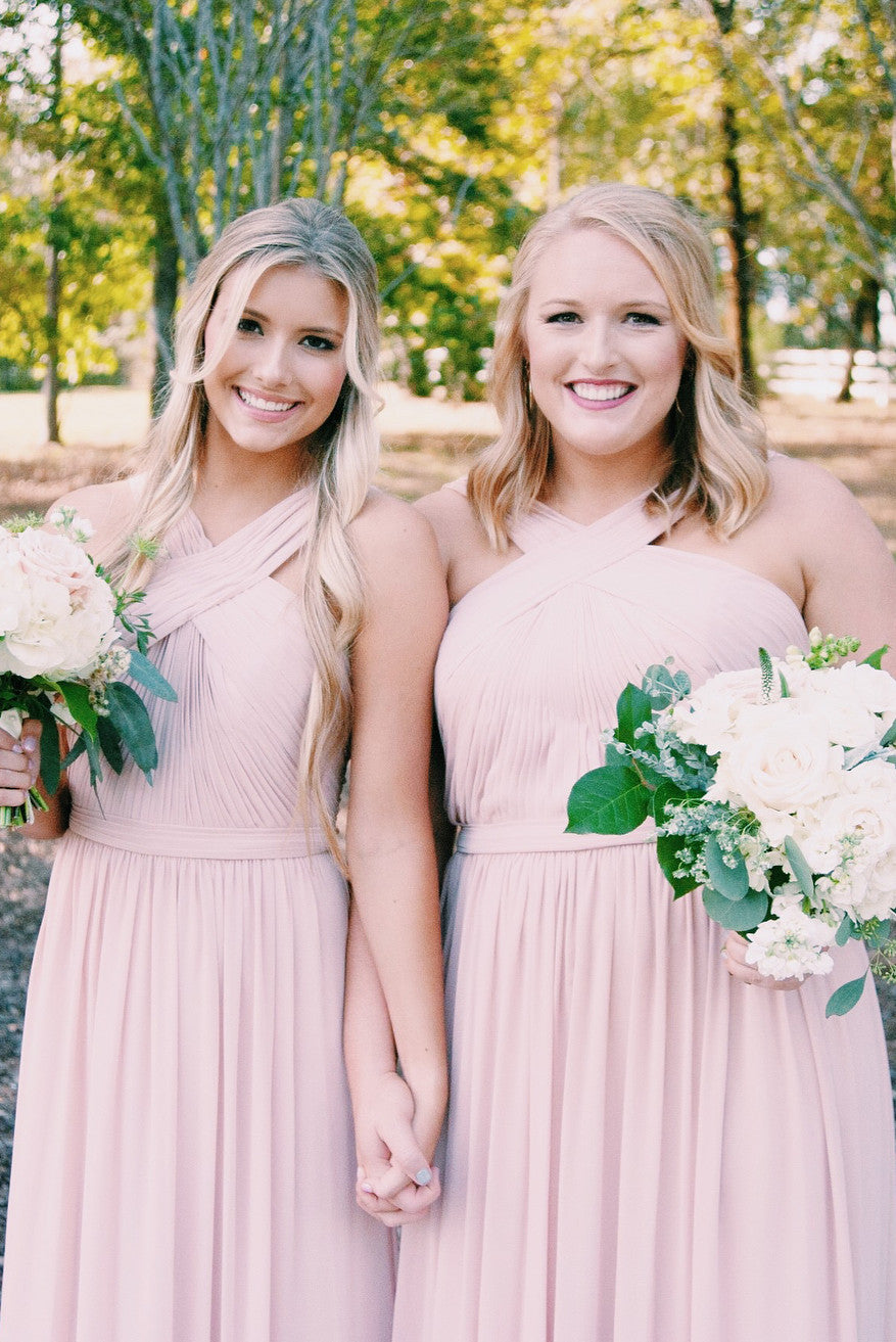 Elegant Long Chiffon Bridesmaid Dress with Sash – Dreamdressy