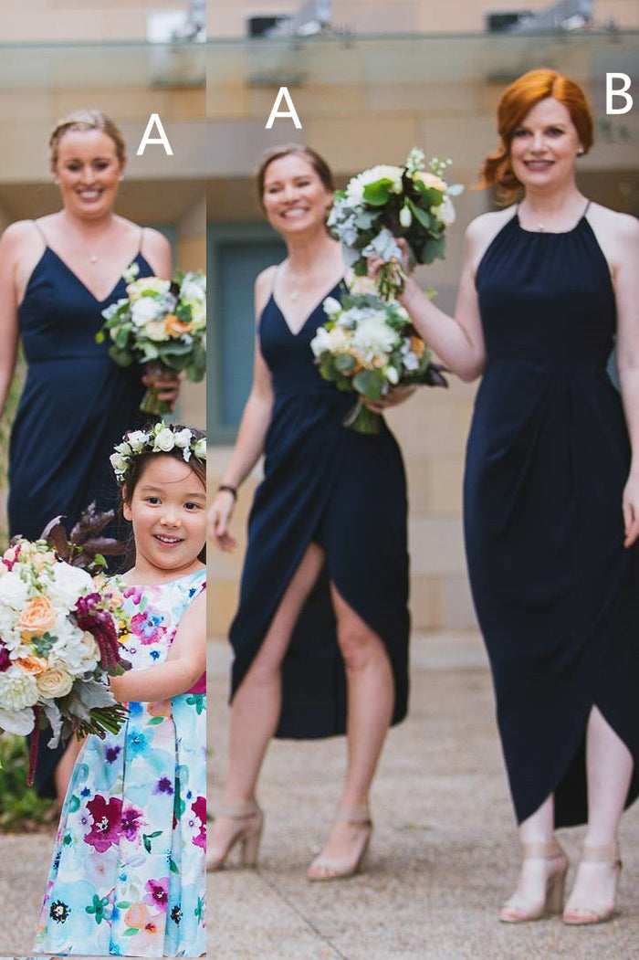 Navy Blue Tea Length Bridesmaid Dress