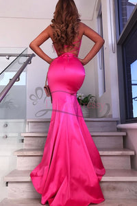 Gorgeous Straps V Neck Plum Mermaid Long Bridesmaid Dress