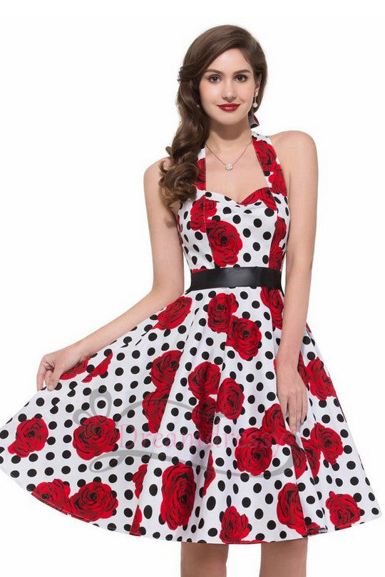 50s Vintage White Dress with Polk Dots and Floral