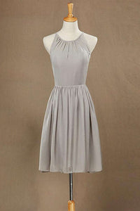 Grey Chiffon Halter Keyhole Back Short Bridesmaid Dress