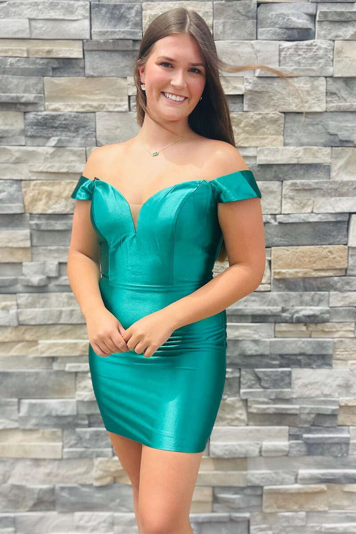 Teal Green Off-the-Shoulder Lace-Up Fitted Short Party Dress