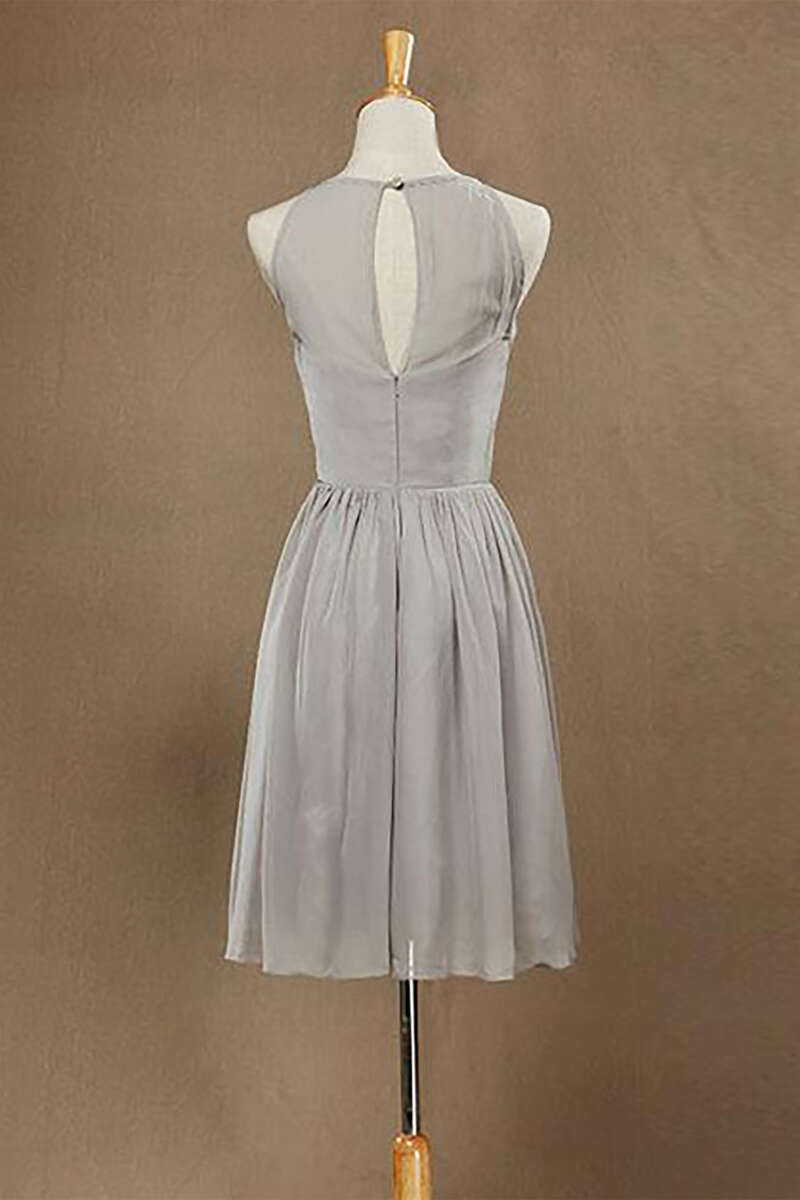 Grey Chiffon Halter Keyhole Back Short Bridesmaid Dress