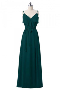 Mauve Pink Chiffon Spaghetti Straps Ruffled A-Line Bridesmaid Dress