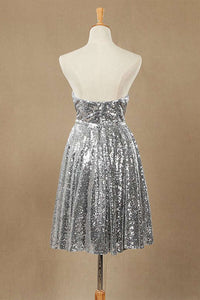 Silver Sequin Sweetheart A-Line Knee Length Bridesmaid Dress