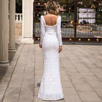 Glitters White Long Sleeves Mermaid Long Party Dress