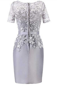 Grey Lace Short Sleeve Mother of the Bride Dress