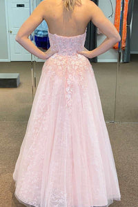 Pink Tulle Sweetheart A-Line Prom Dress with Puff Sleeves