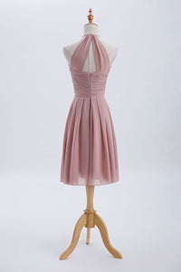 Halter Blush Pink Pleated Short A-line Bridesmaid Dress