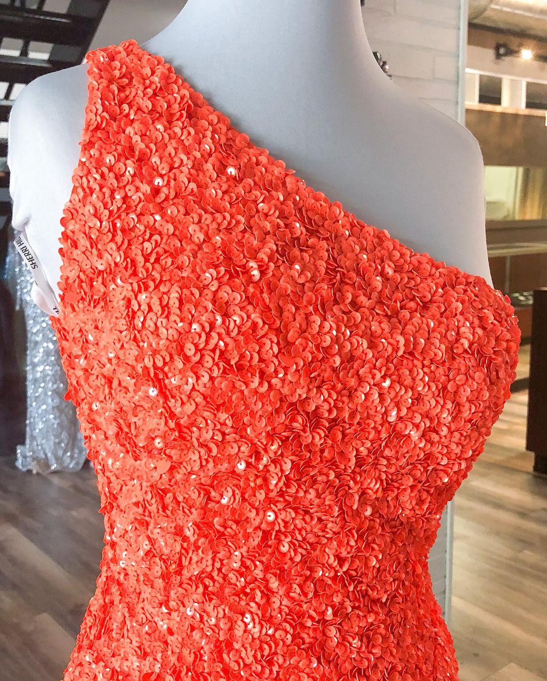 One Shoulder Green Sequins Mermaid Long Prom Dress