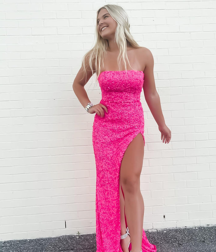 Hot Pink Sequins Mermaid Long Prom Dress