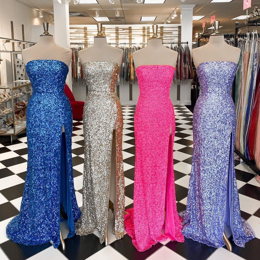 Hot Pink Sequins Mermaid Long Prom Dress