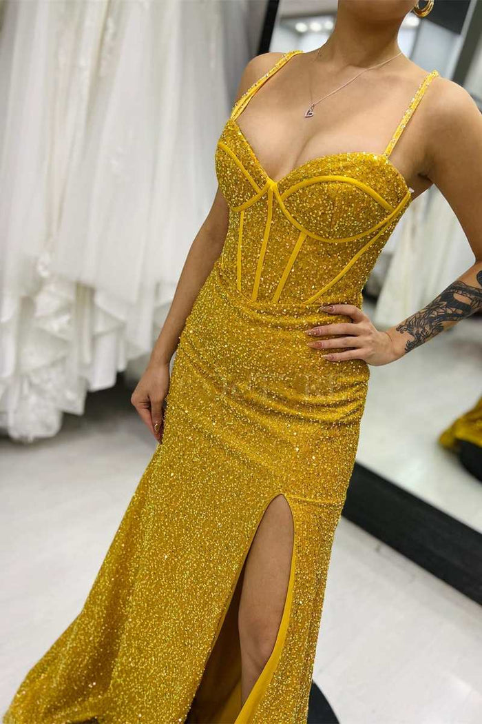 Pink Sequin Sweetheart Lace-Up Mermaid Long Prom Dress with Slit