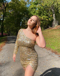 Red Sequins One-shoulder Long Sleeve Party Dress