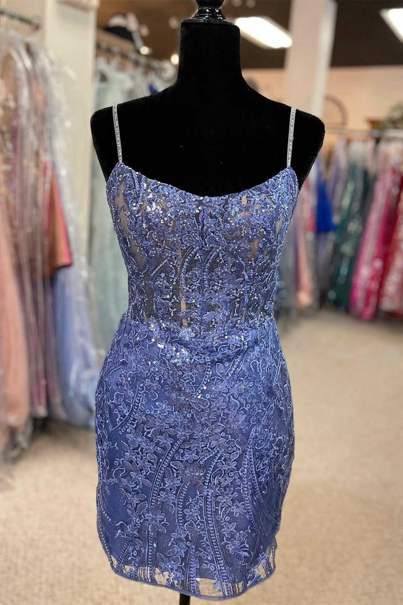 Glittery Lace-Up Mini Homecoming Dress