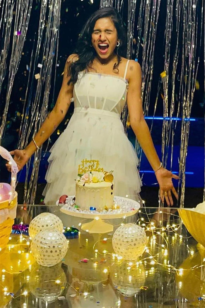 White Straps Multi-Layers Ruffle Homecoming Dress