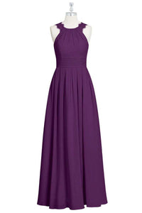 Magenta Chiffon Halter Cutout Back Long Bridesmaid Dress