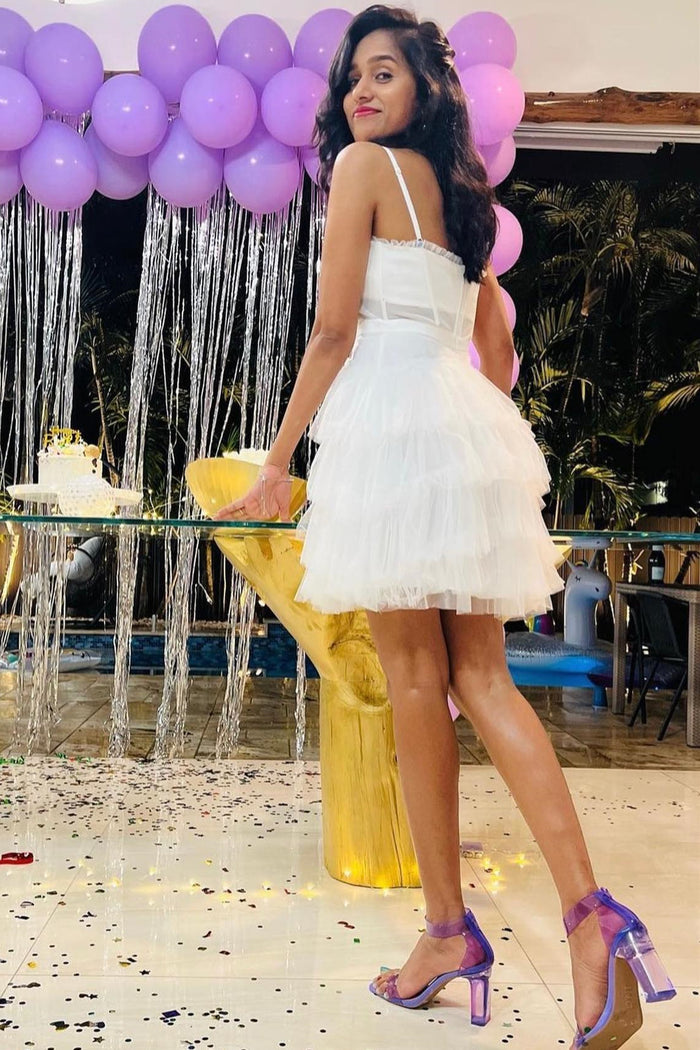 White Straps Multi-Layers Ruffle Homecoming Dress