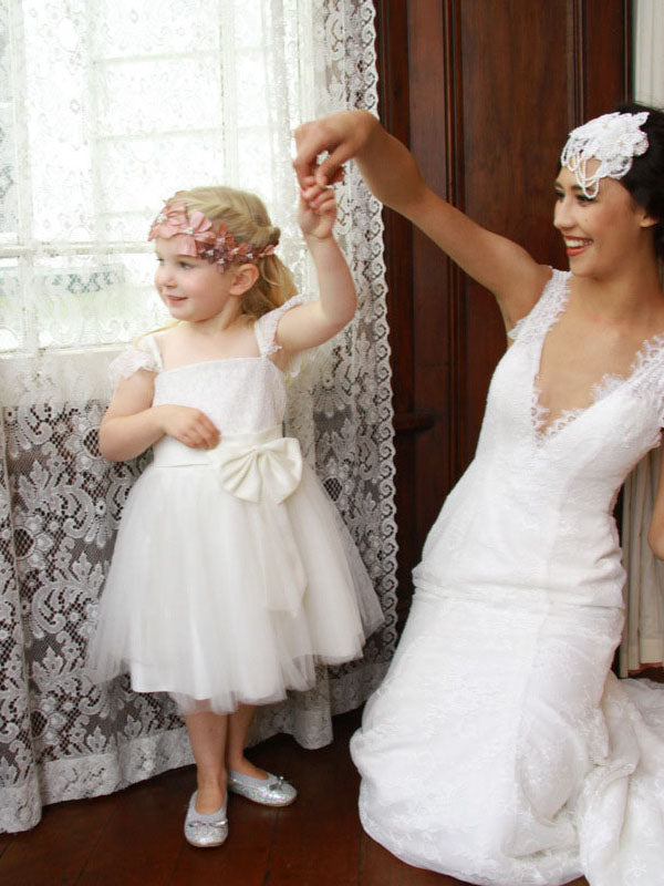 Ivory Wedding Dress with White Flowers