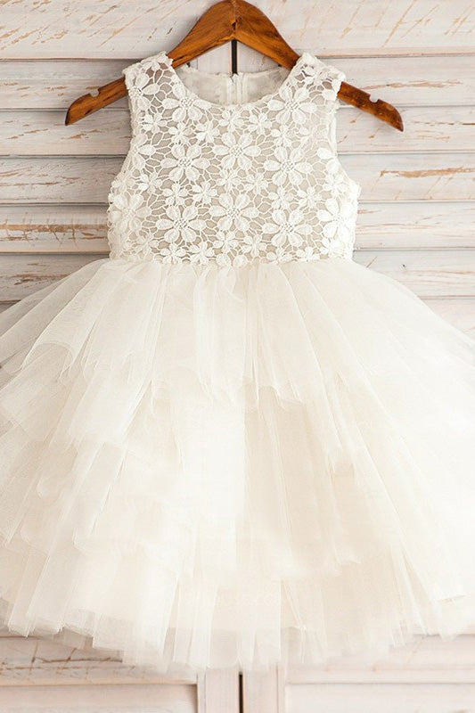 Cute Ball Gown White Lace and Tulle Flower Girl Dress