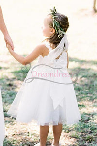 Modest Ball Gown White Flower Girl Dress with Bow Knot